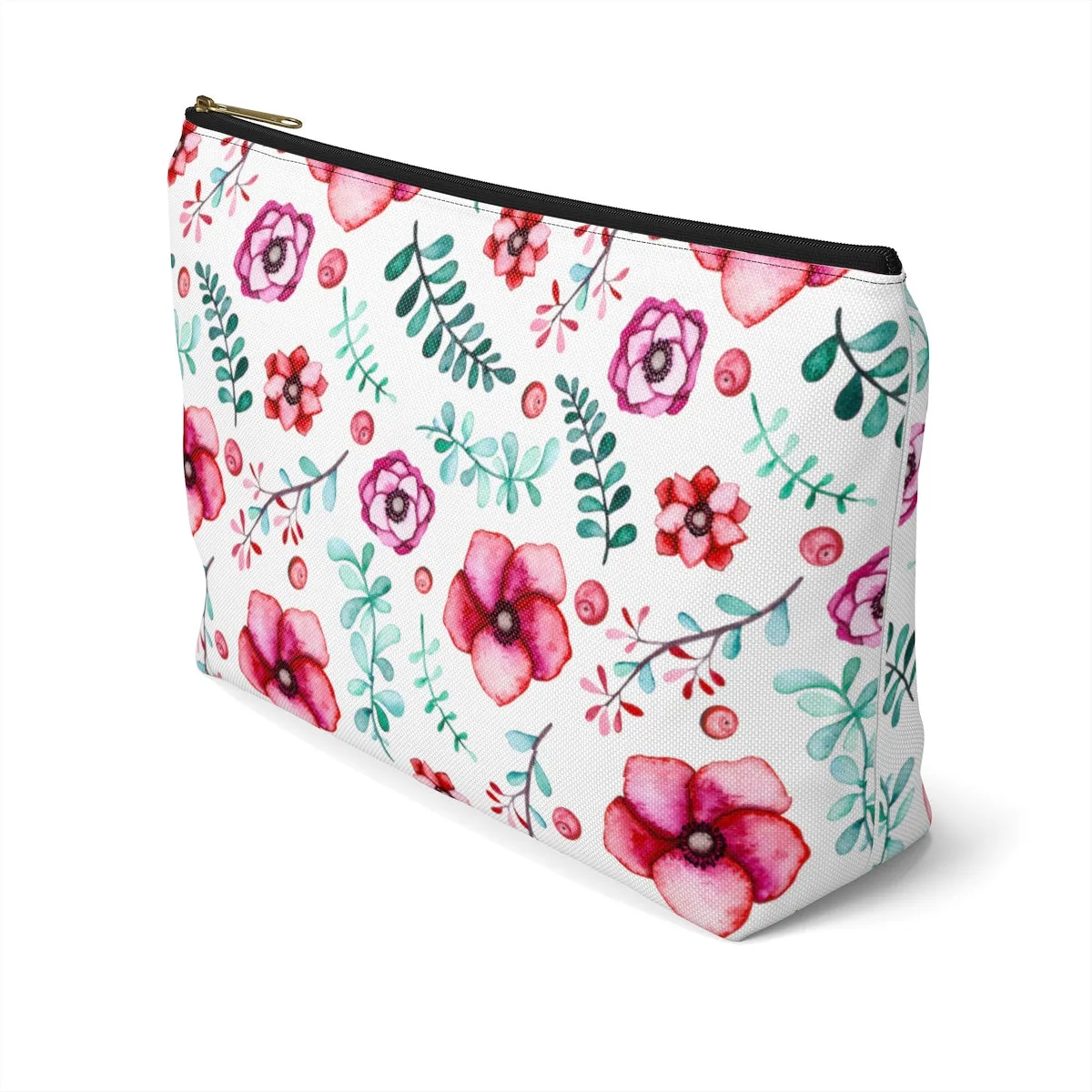 Floral In White Accessory Pouch w T-bottom