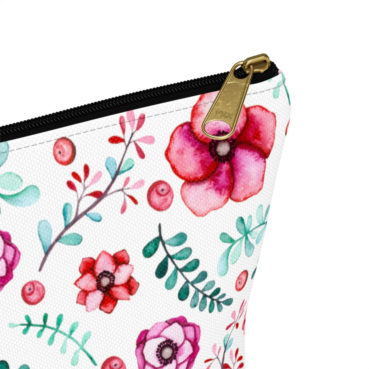 Floral In White Accessory Pouch w T-bottom