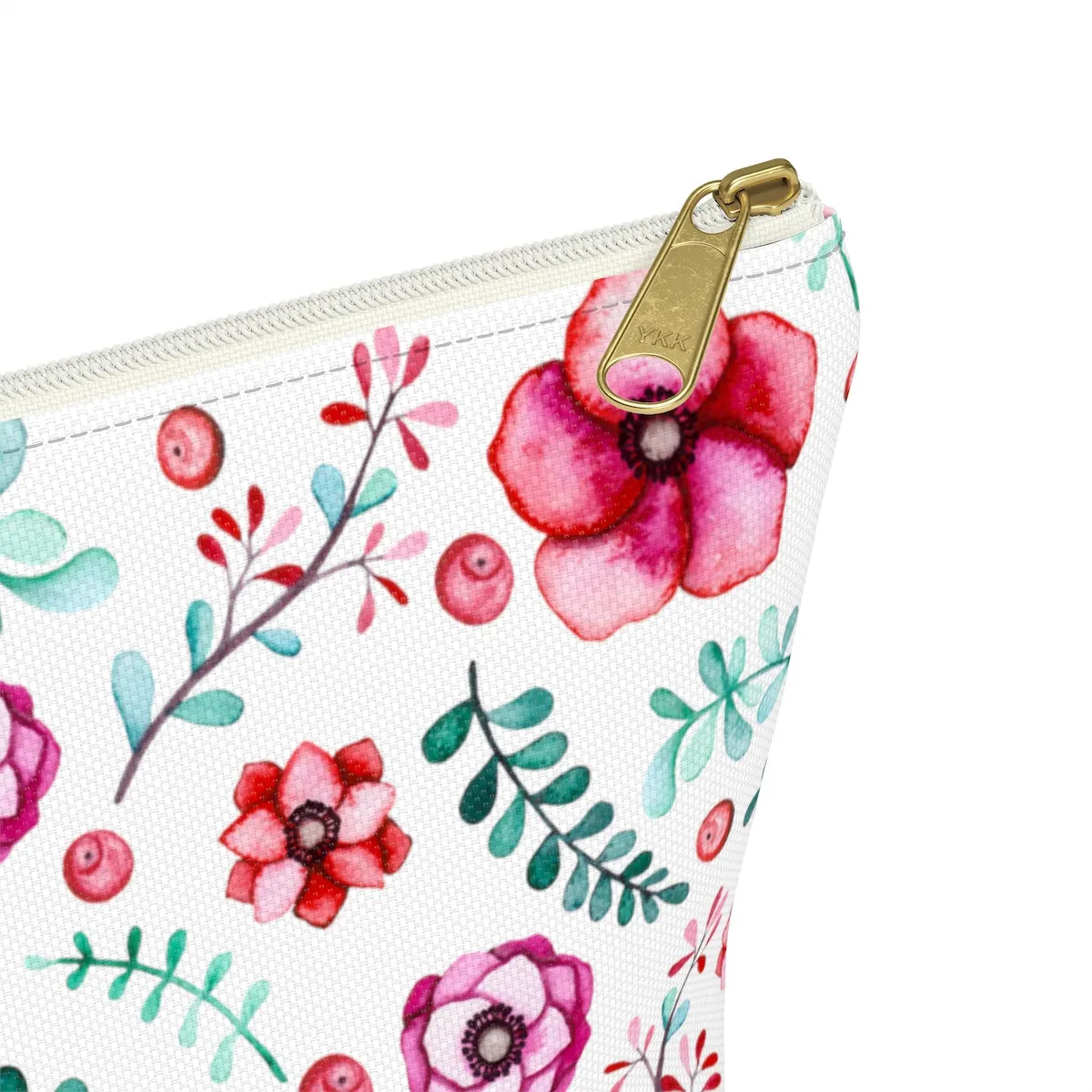 Floral In White Accessory Pouch w T-bottom
