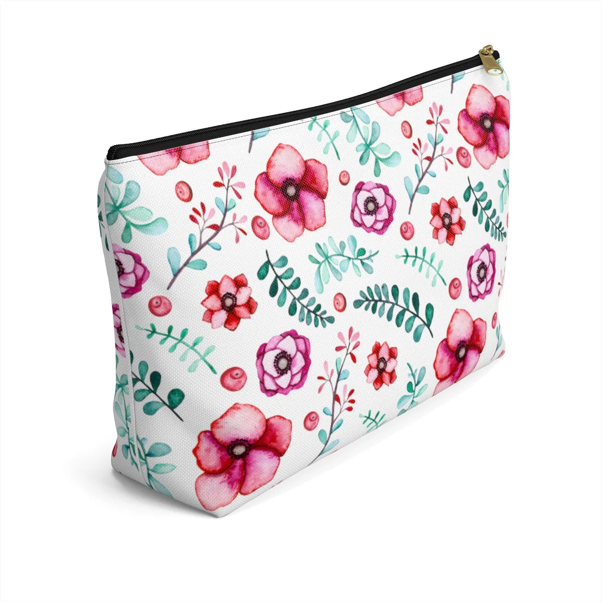 Floral In White Accessory Pouch w T-bottom