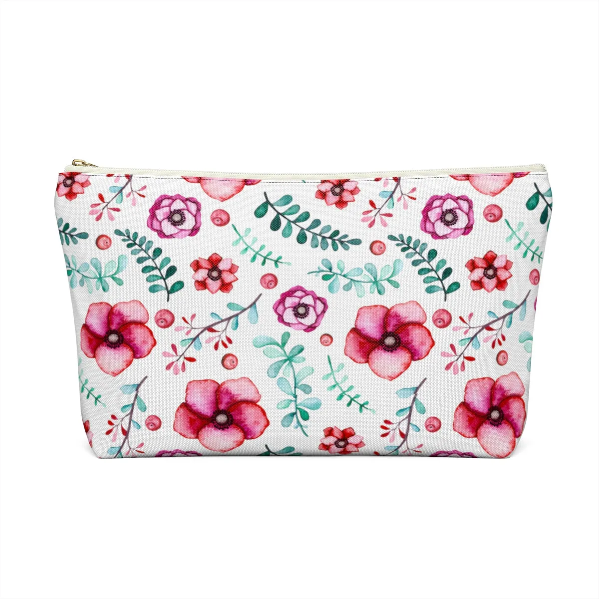 Floral In White Accessory Pouch w T-bottom