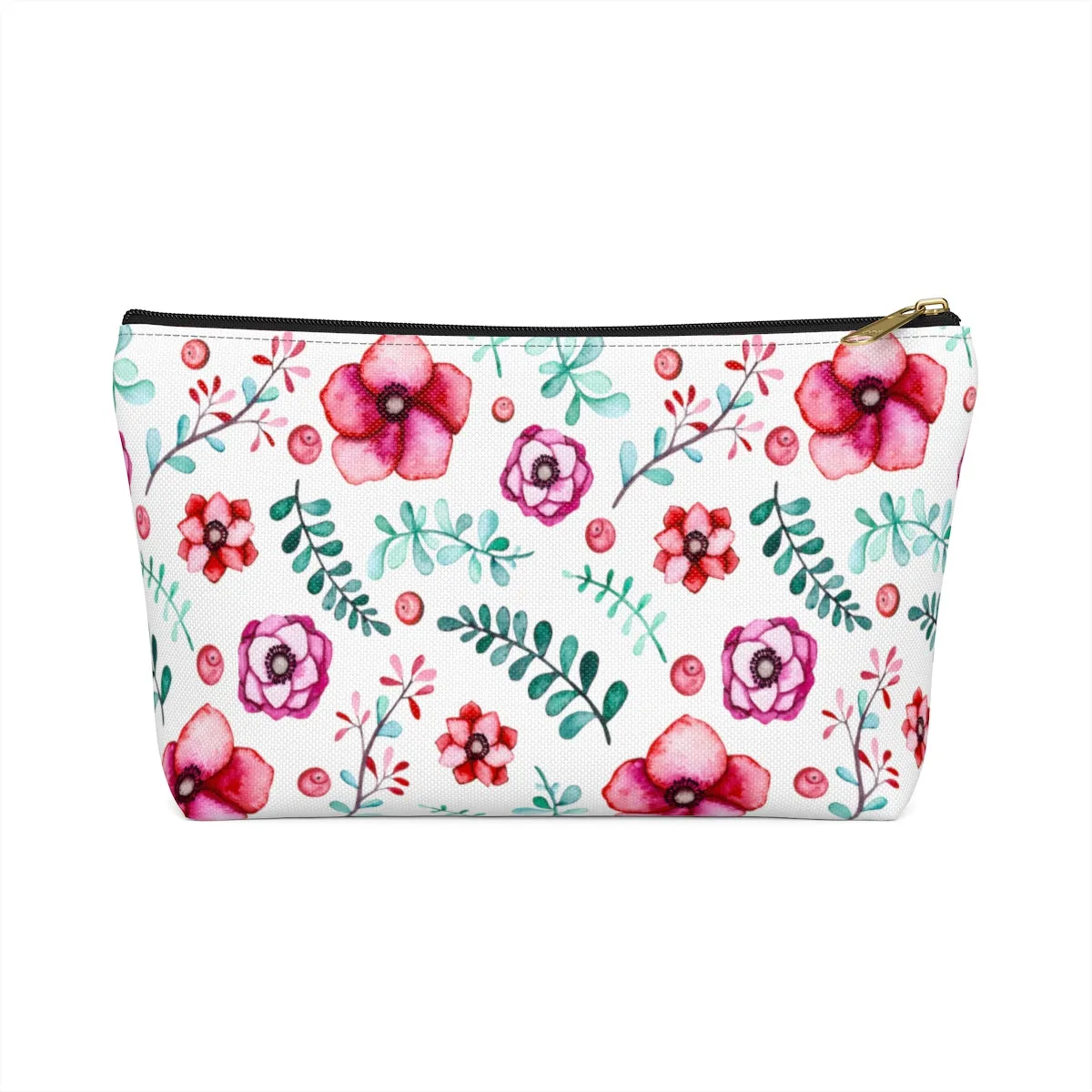 Floral In White Accessory Pouch w T-bottom