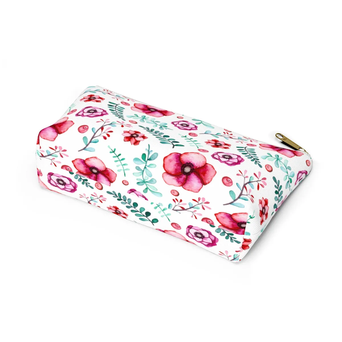 Floral In White Accessory Pouch w T-bottom