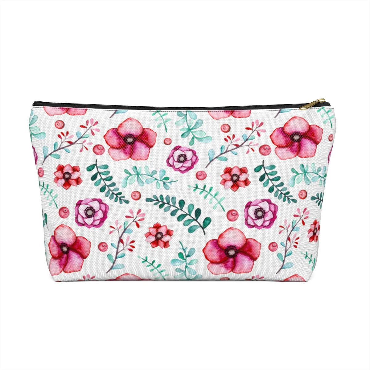 Floral In White Accessory Pouch w T-bottom