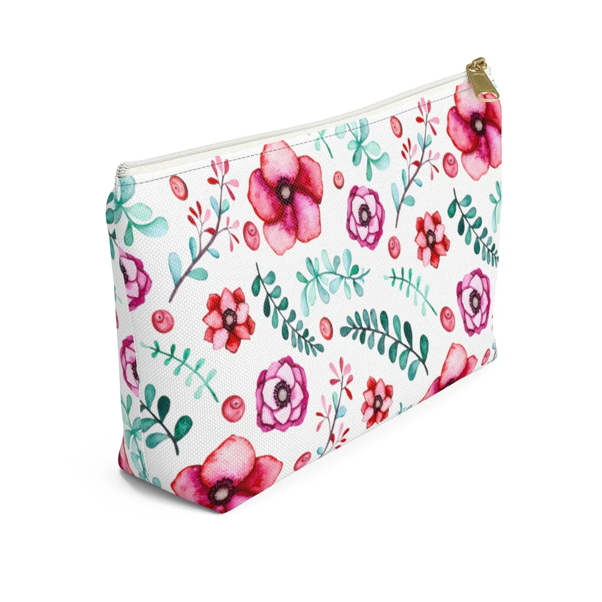 Floral In White Accessory Pouch w T-bottom
