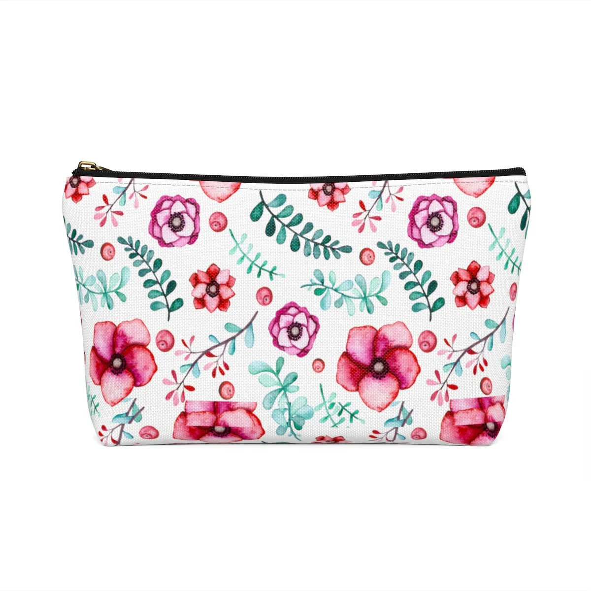 Floral In White Accessory Pouch w T-bottom
