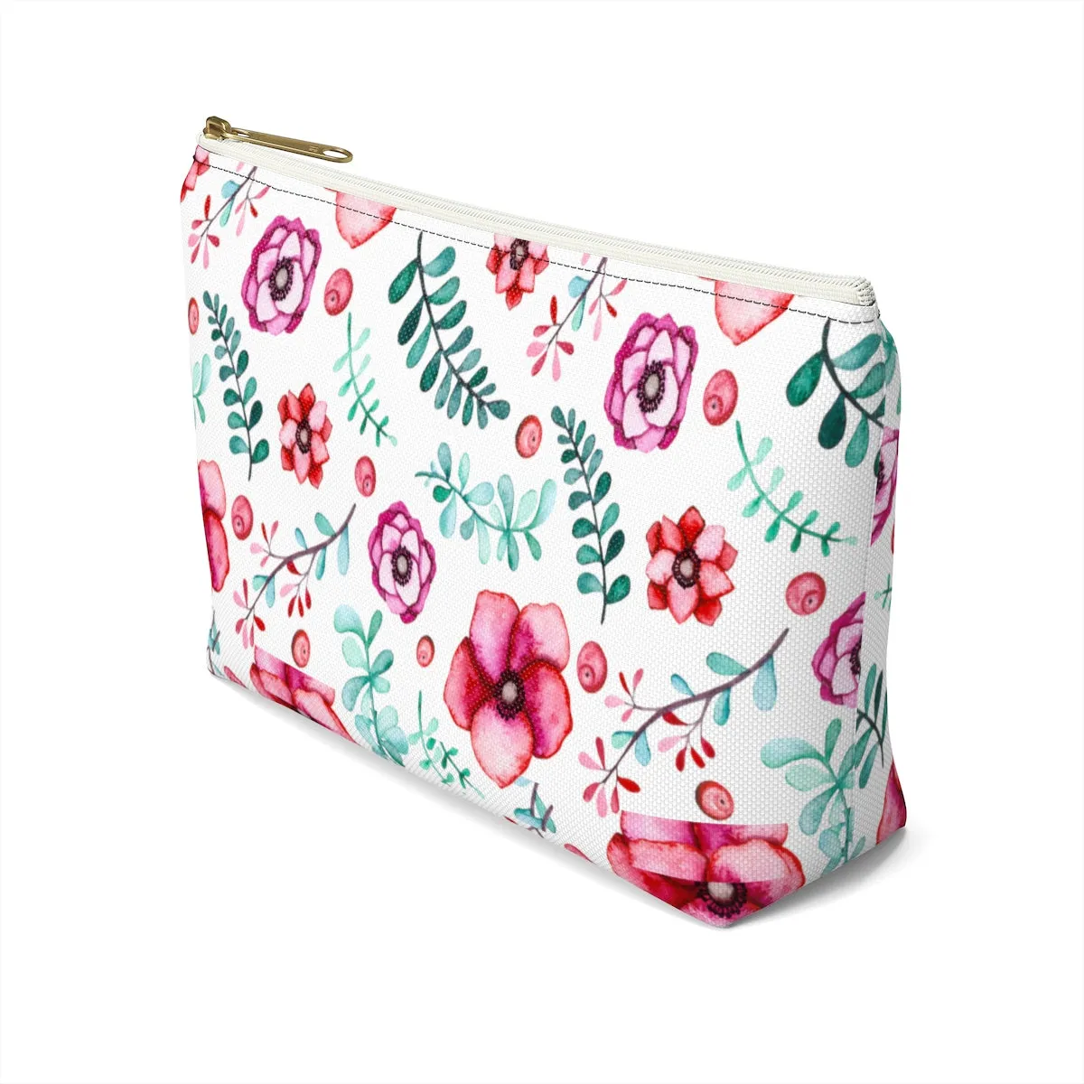 Floral In White Accessory Pouch w T-bottom