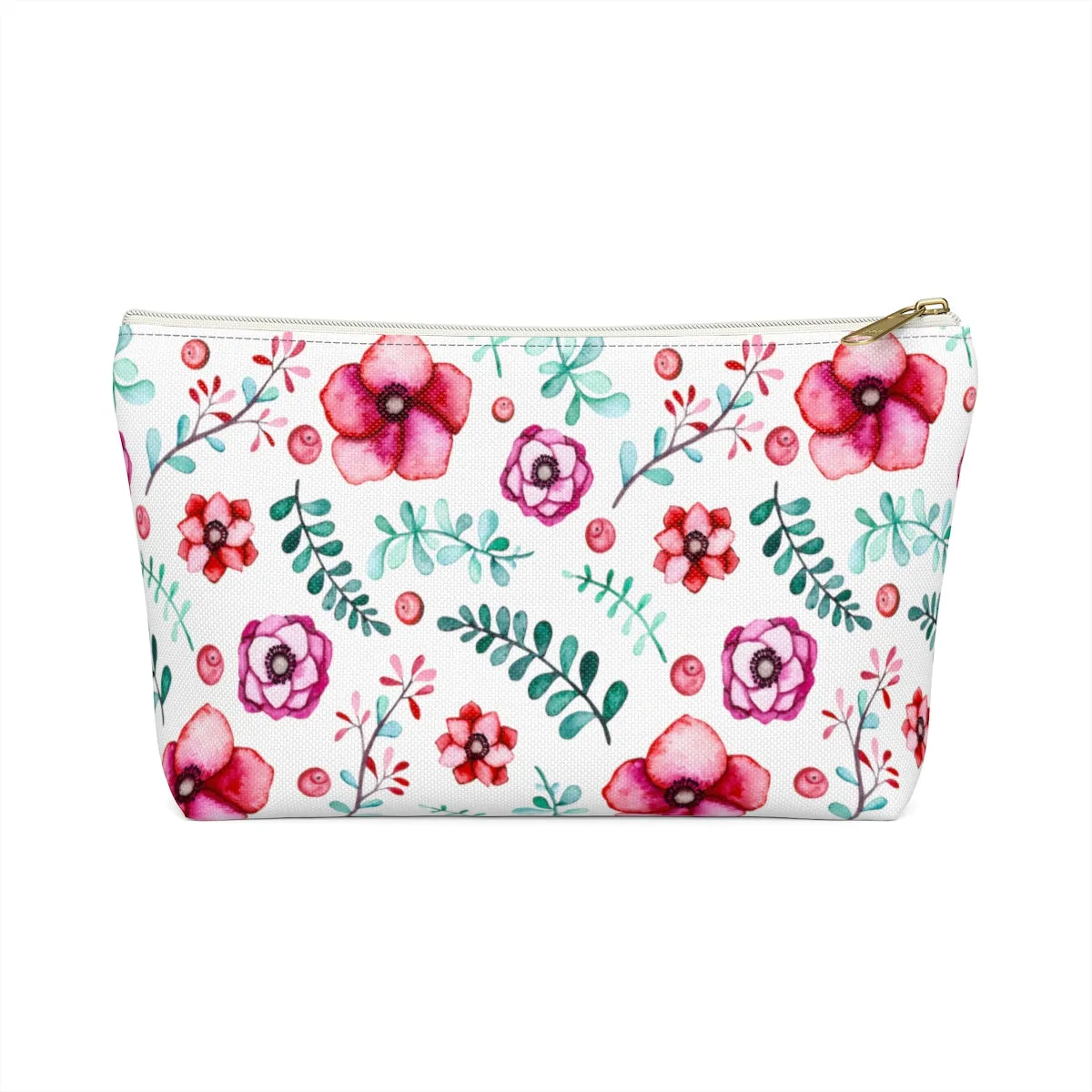 Floral In White Accessory Pouch w T-bottom
