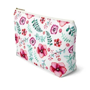 Floral In White Accessory Pouch w T-bottom