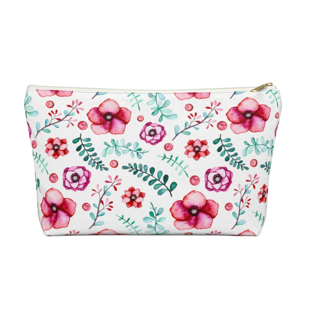 Floral In White Accessory Pouch w T-bottom