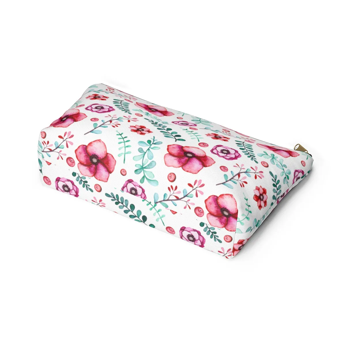 Floral In White Accessory Pouch w T-bottom
