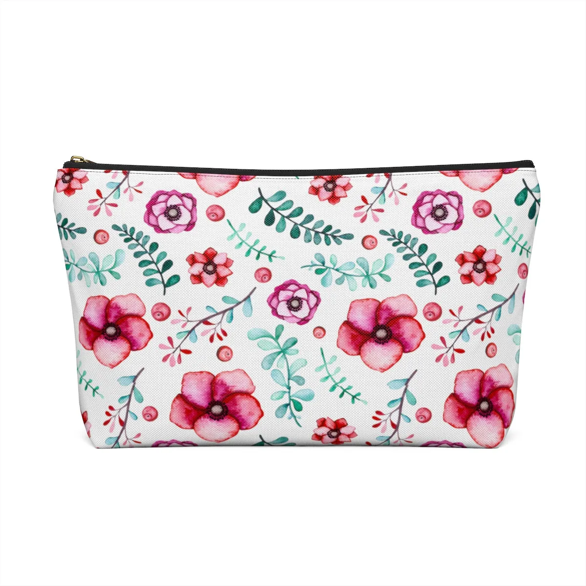 Floral In White Accessory Pouch w T-bottom