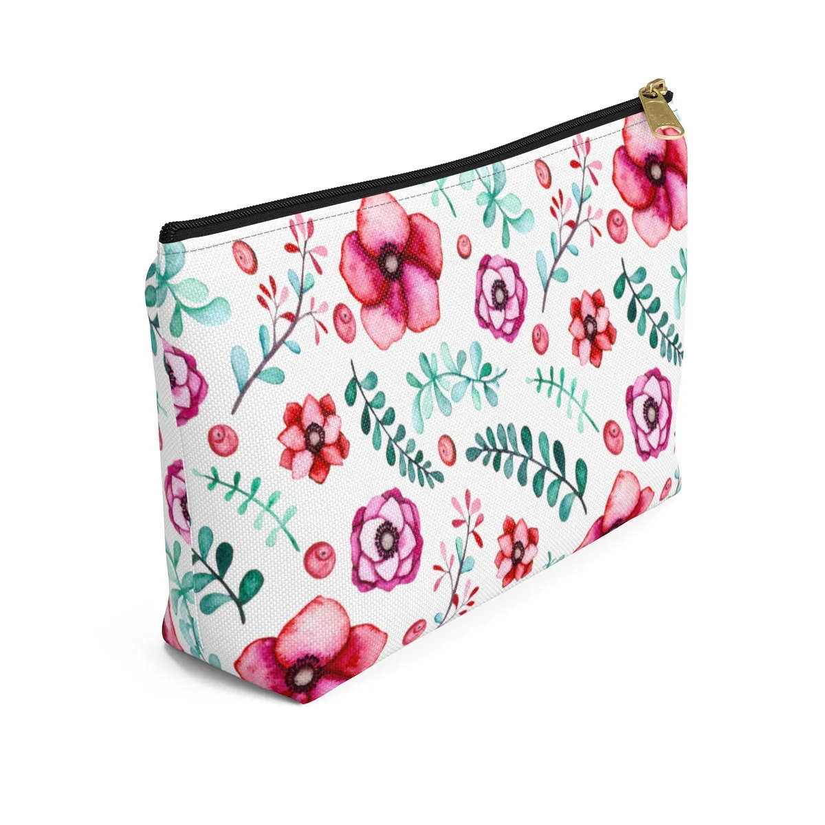 Floral In White Accessory Pouch w T-bottom