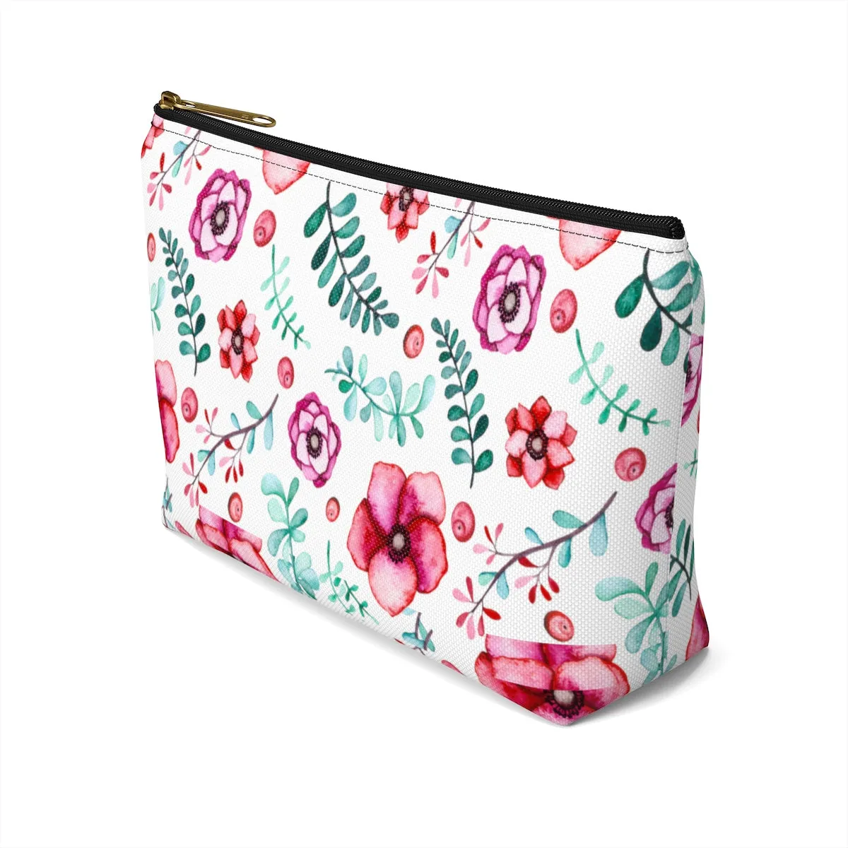 Floral In White Accessory Pouch w T-bottom