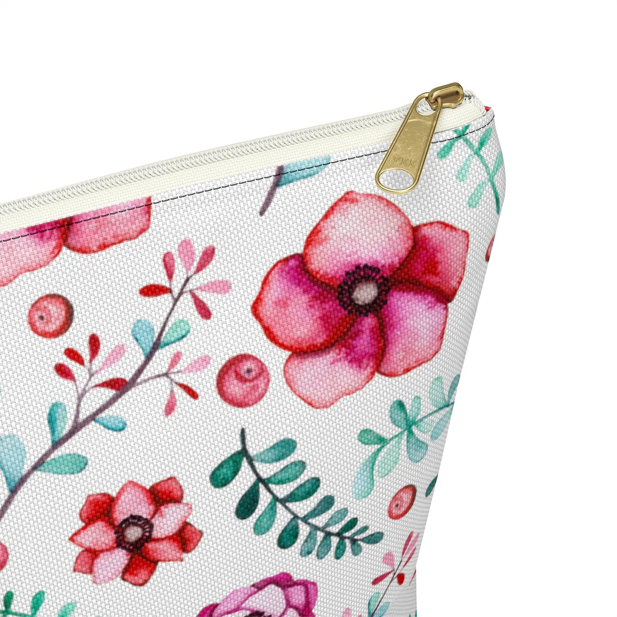 Floral In White Accessory Pouch w T-bottom