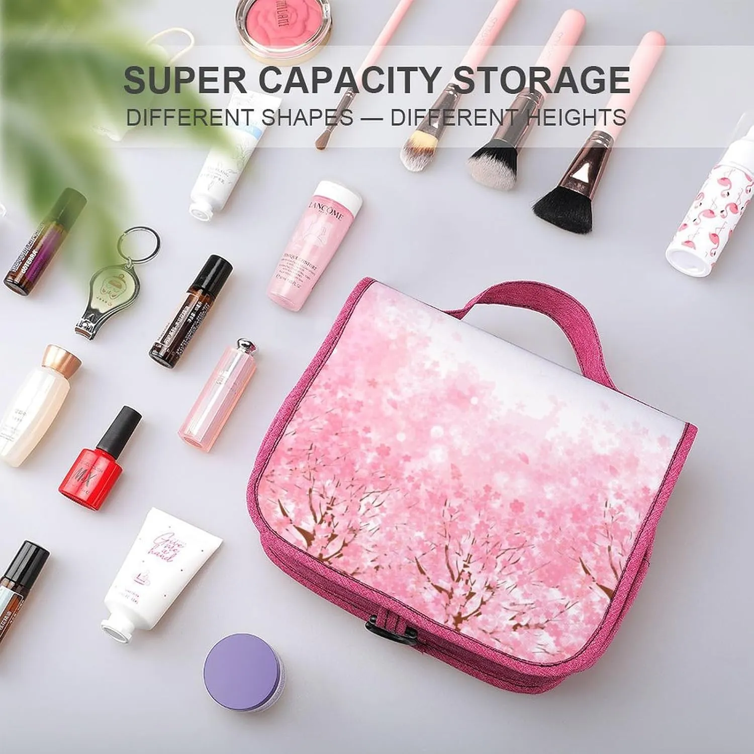 Flower Motifs,Travel Toiletry Hanging Bag Waterproof Bags,Baroque Venetian Flower Motifs,Makeup bag Organizers, Cosmetic Travel-Sized Container,Large Capacity for Women,Gray Black