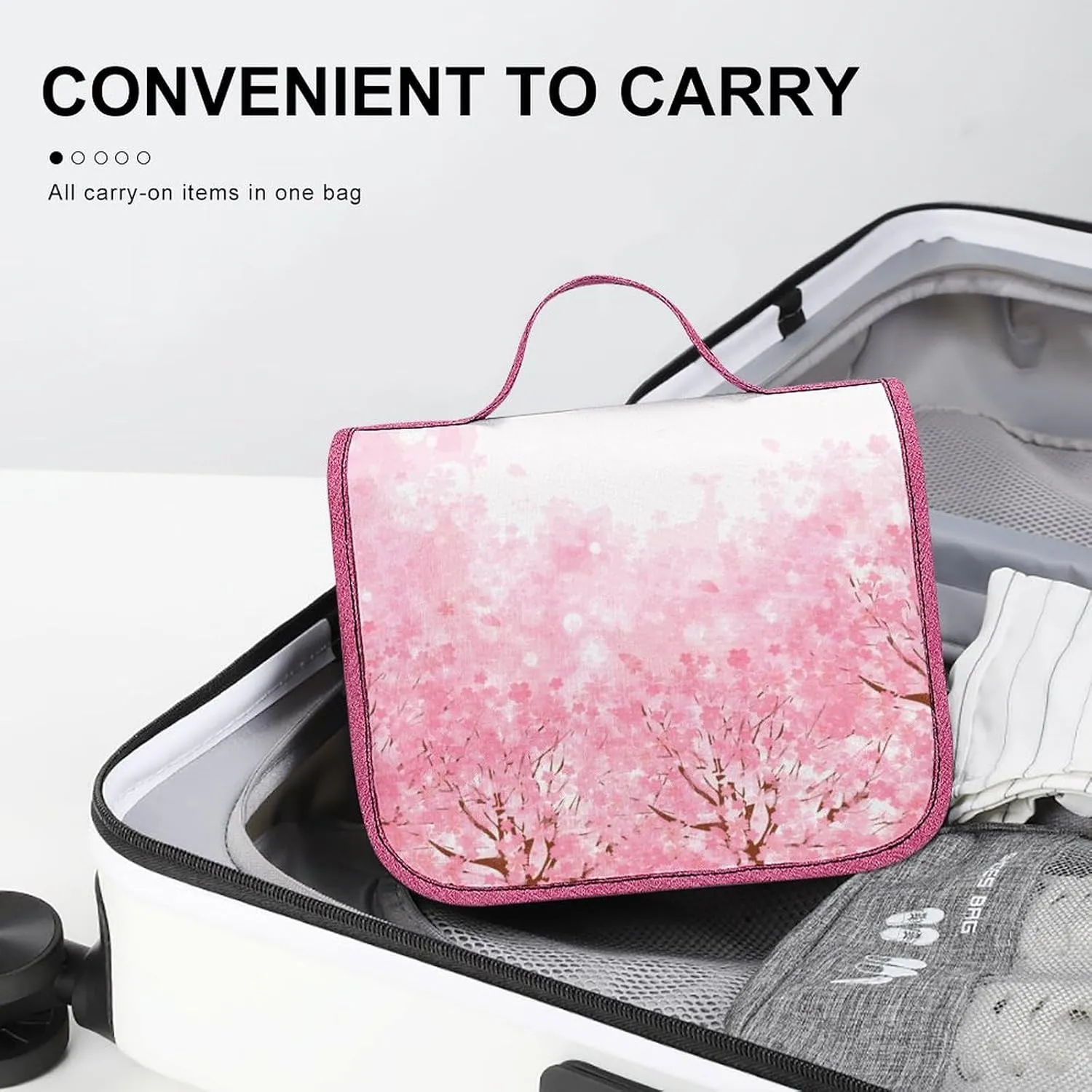 Flower Motifs,Travel Toiletry Hanging Bag Waterproof Bags,Baroque Venetian Flower Motifs,Makeup bag Organizers, Cosmetic Travel-Sized Container,Large Capacity for Women,Gray Black