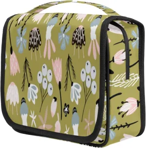 Flowers Pattern Travel Toiletry Bag for Women Portable Waterproof Travel Makeup Bag with Hanging Hook Makeup Cosmetic Organizer for Travel Business Trip Camping Bathroom