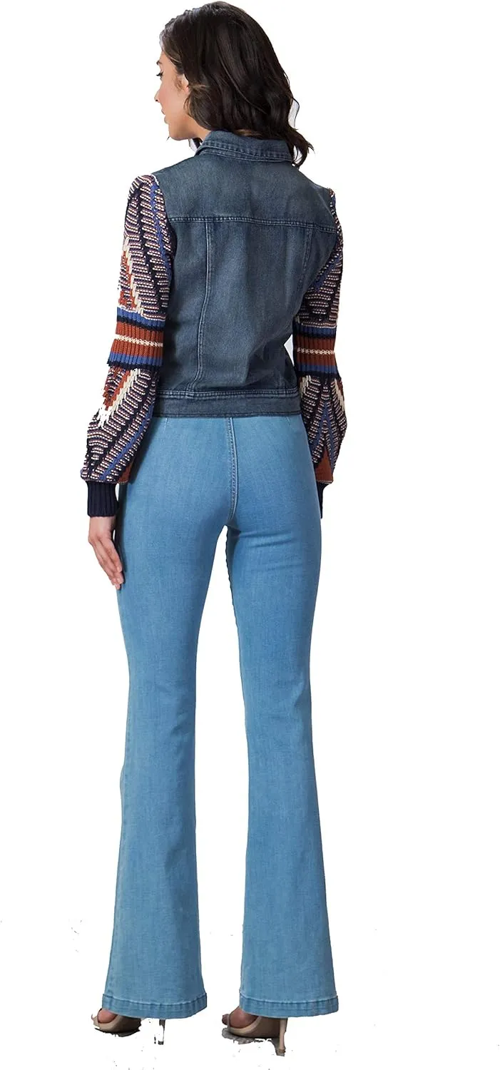 Flying Tomato Women's Boho Sweater Sleeve Denim Jacket