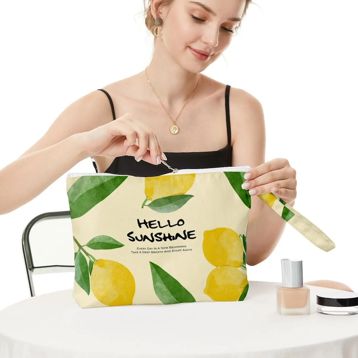 Fokongna Wet Bag Wet Dry Bag Beach Bag Wet Bag For Swimsuit, Travel Makeup Bag Toiletry Bag Waterproof Large Capacity for Women Girls Mom Sister Friends Diaper Bag Strawberry lemon