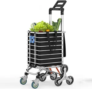 Folding Rolling Cart, with Wheels Shopping Cart Portable Trolley Bag,Utility Cart Heavy Duty Stair Carts with Adjustable Bungee Cord and 2 Models Switching Big Volume 8 Grocery Cart on Wheel (Color :