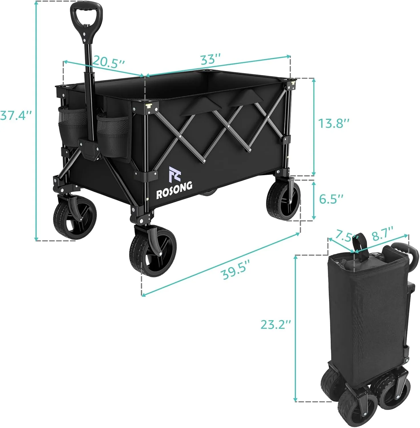 Folding Wagon Cart with Wheels Foldable - Collapsible Wagons Heavy Duty, Fold Up Portable Utility Wagon for Grocery Beach Sports Fishing Camping Shopping, Carrito para Cargar Cosas Con Ruedas