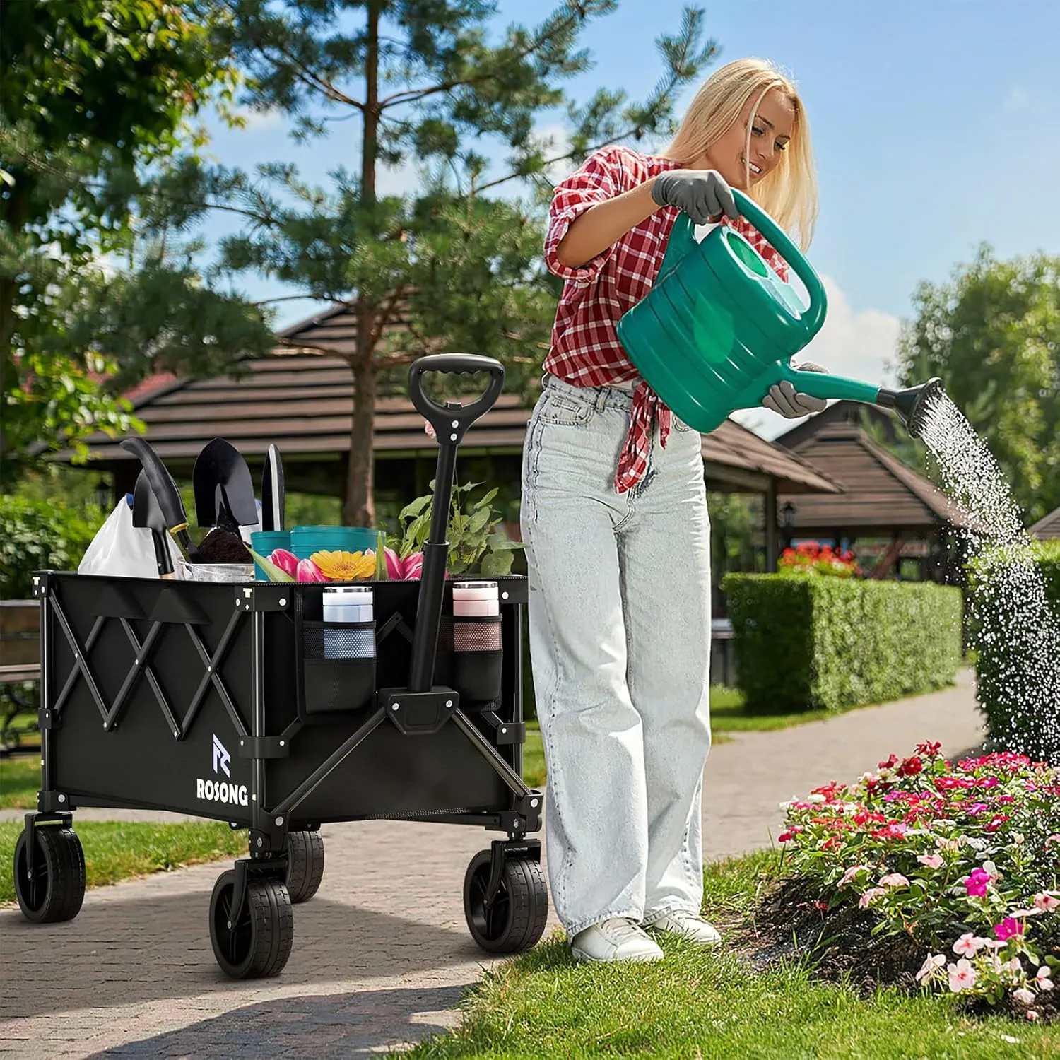Folding Wagon Cart with Wheels Foldable - Collapsible Wagons Heavy Duty, Fold Up Portable Utility Wagon for Grocery Beach Sports Fishing Camping Shopping, Carrito para Cargar Cosas Con Ruedas
