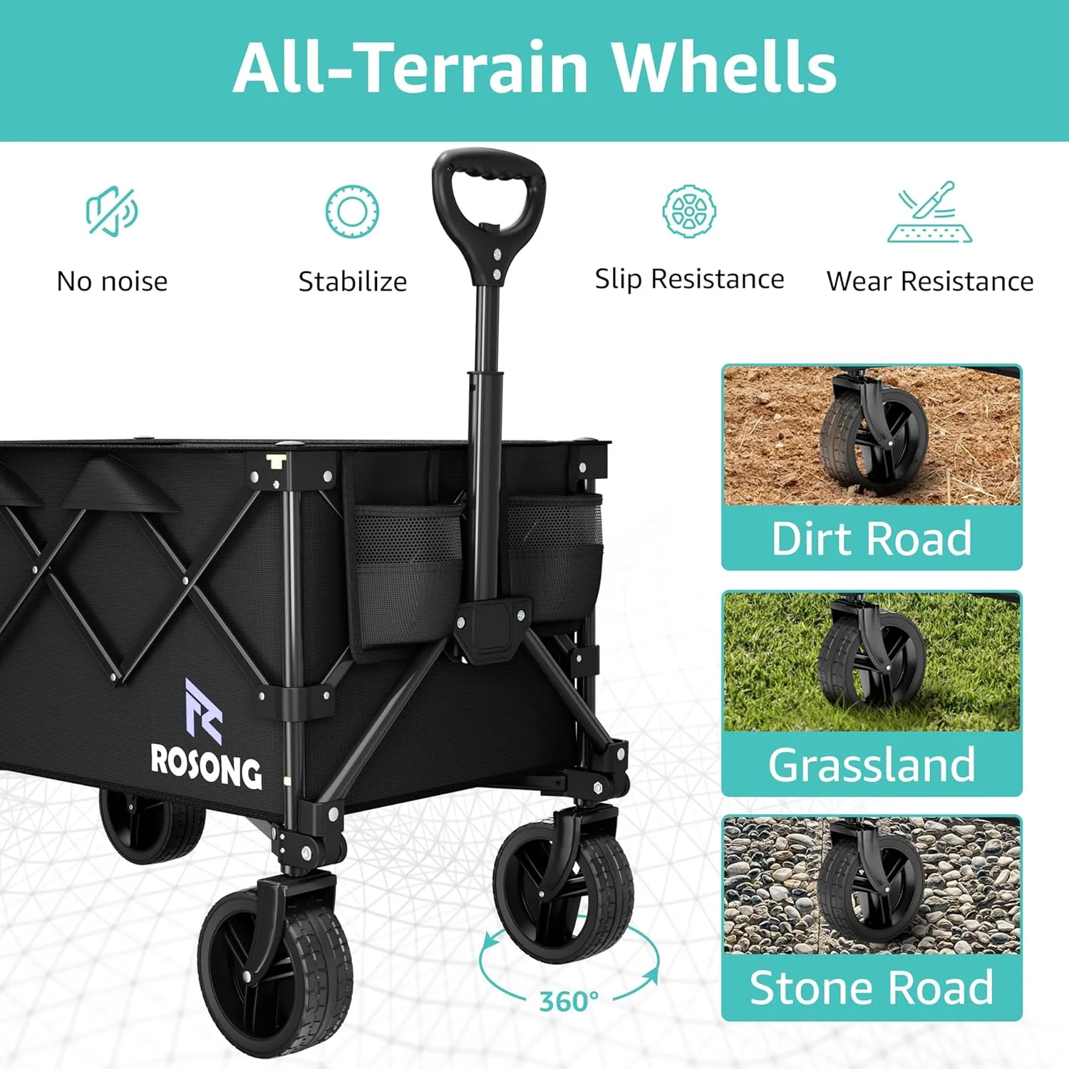 Folding Wagon Cart with Wheels Foldable - Collapsible Wagons Heavy Duty, Fold Up Portable Utility Wagon for Grocery Beach Sports Fishing Camping Shopping, Carrito para Cargar Cosas Con Ruedas