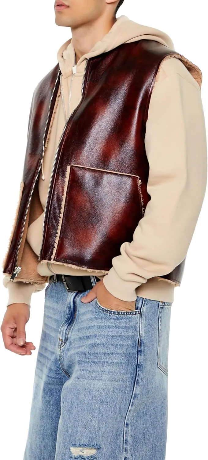 Forever 21 Men's Faux Leather & Shearling Vest