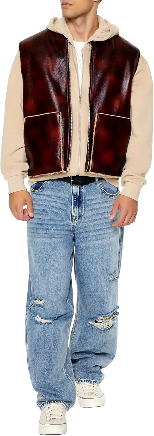 Forever 21 Men's Faux Leather & Shearling Vest
