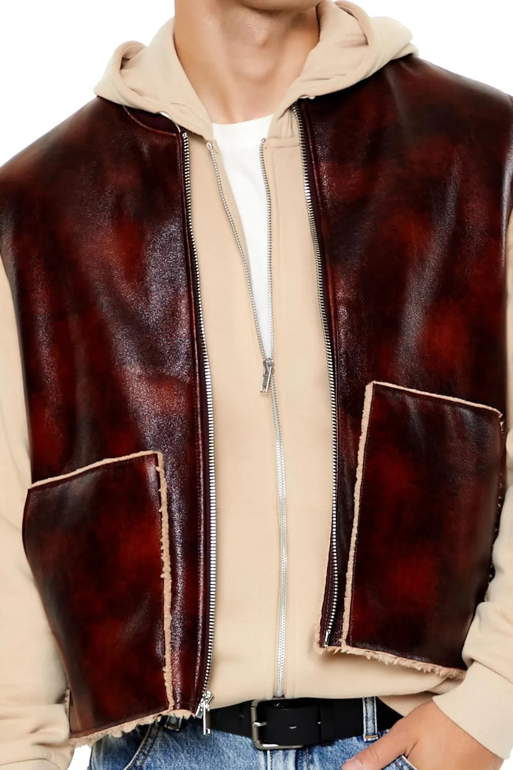 Forever 21 Men's Faux Leather & Shearling Vest