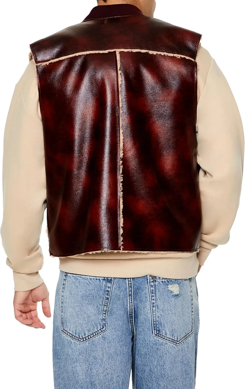 Forever 21 Men's Faux Leather & Shearling Vest
