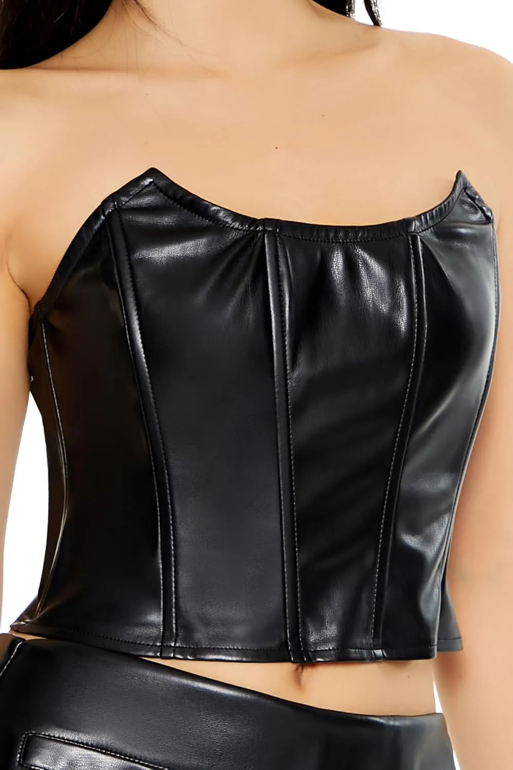 Forever 21 womens Faux Leather Corset Tube Top