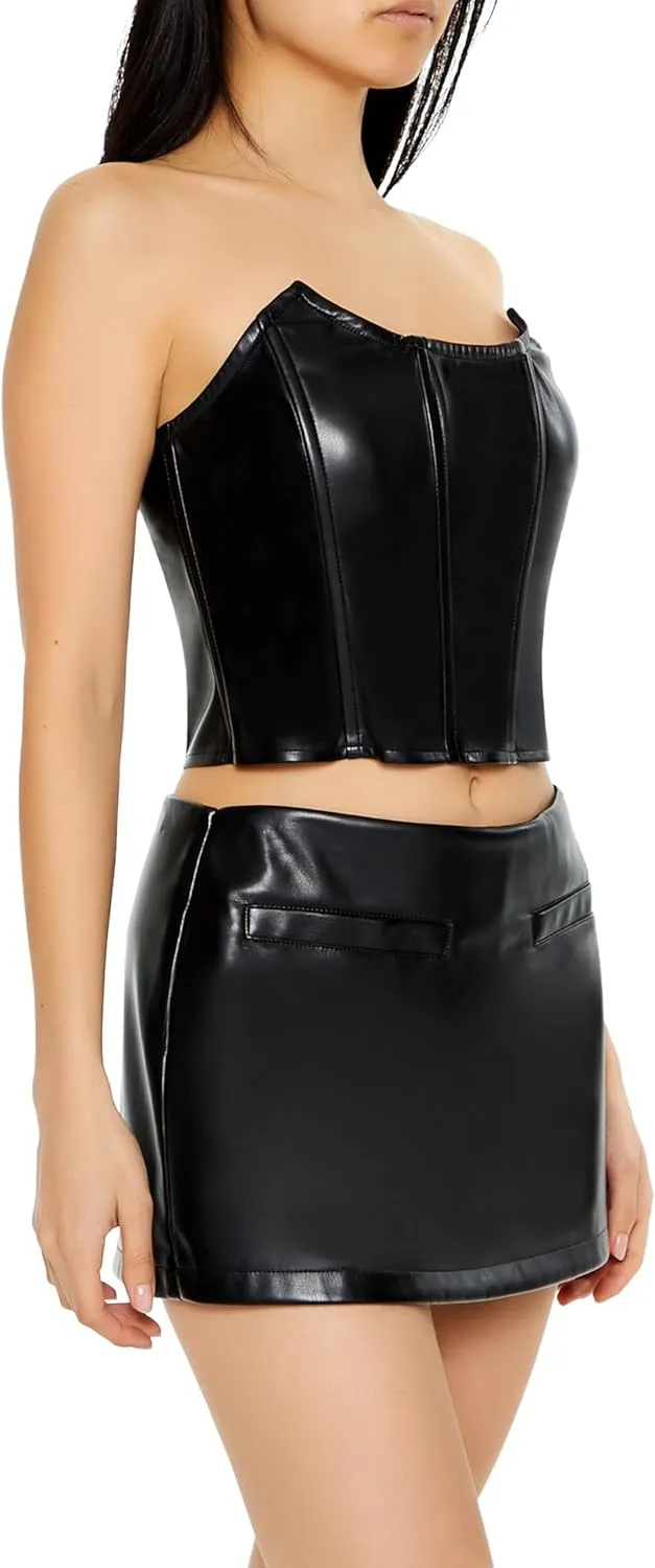 Forever 21 womens Faux Leather Corset Tube Top