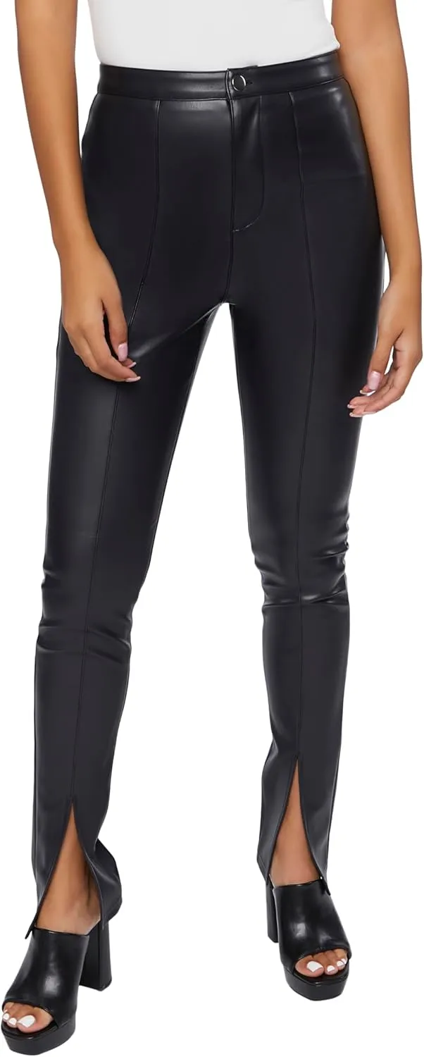 Forever 21 Women's Faux Leather Split-Hem Pants