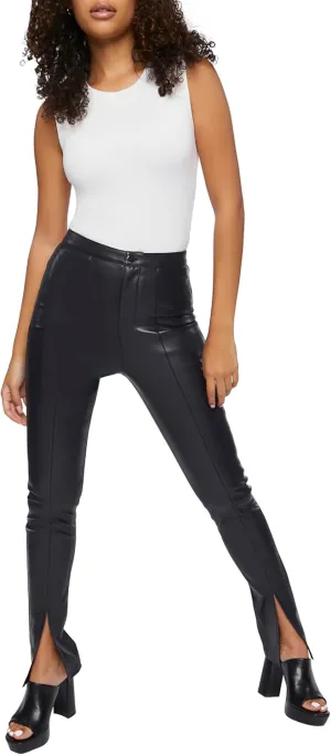 Forever 21 Women's Faux Leather Split-Hem Pants