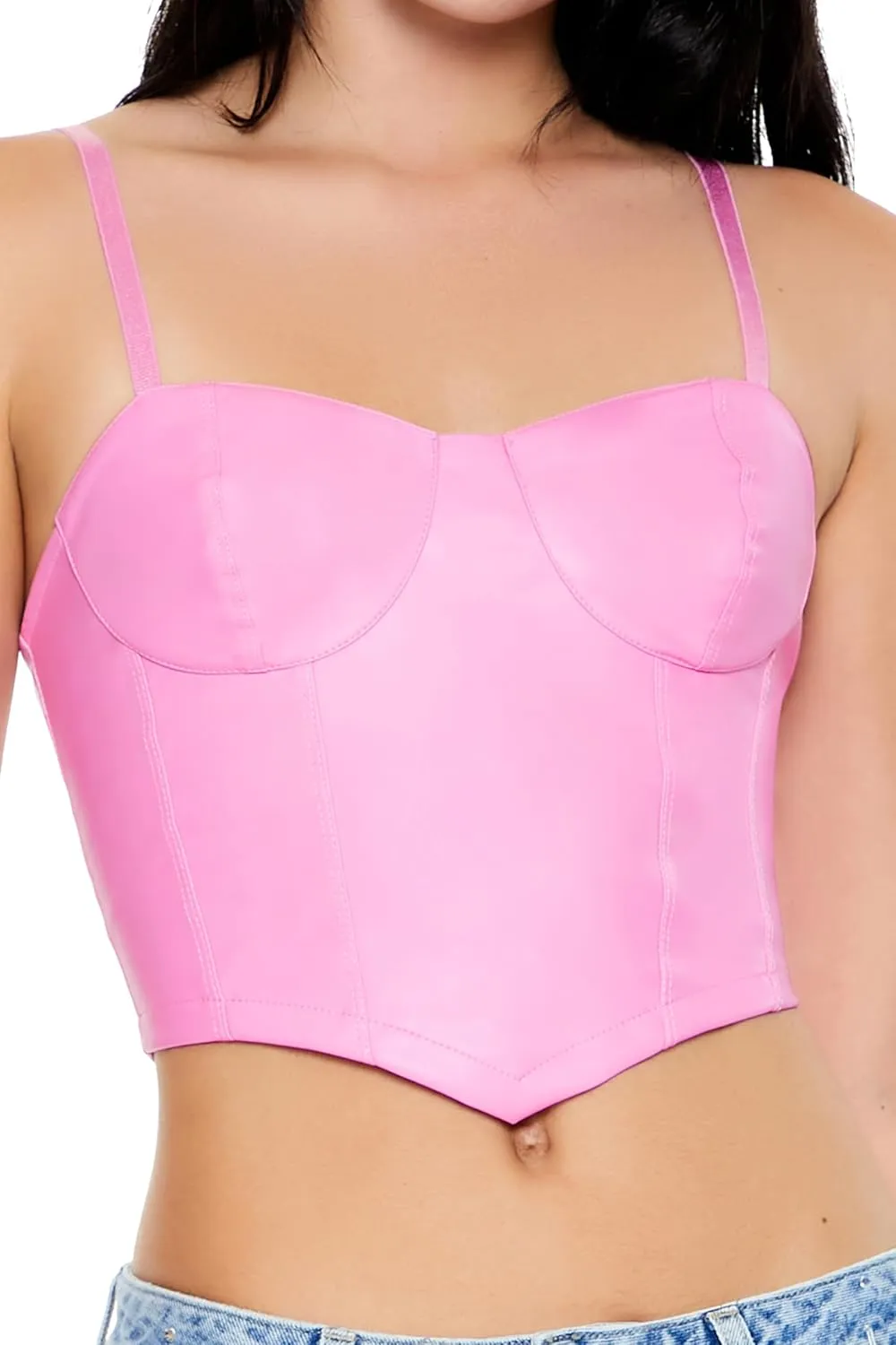 Forever 21 Women's Faux Leather V-Hem Bustier Cami