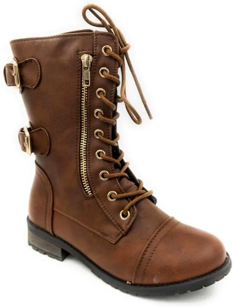 Forever Women's Mango-71 Brown Faux Leather Thick Sole Military Style Ankle Boot (7)