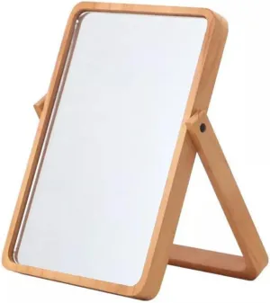 FRCOLOR Elegant Desk Makeup Mirror Wooden Lighted Magnifying Foldable Mirror Decor for Bedroom