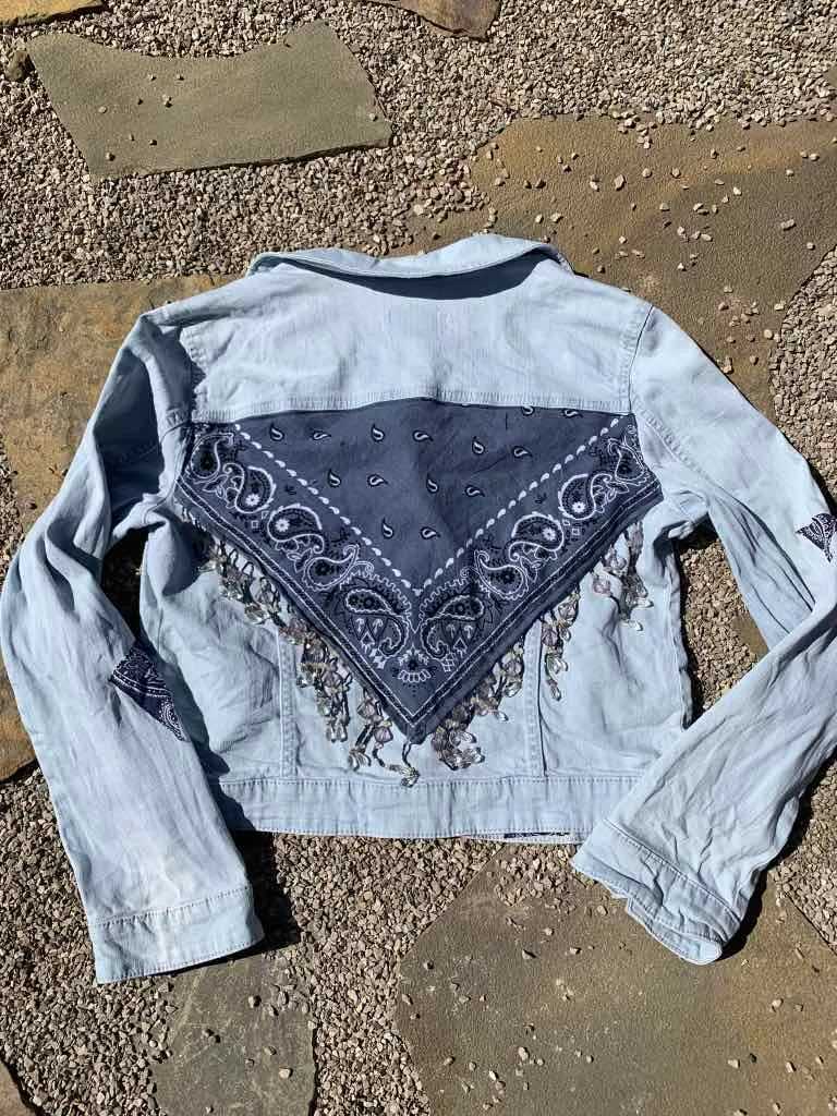 Fringed Bandana Denim Jacket - M