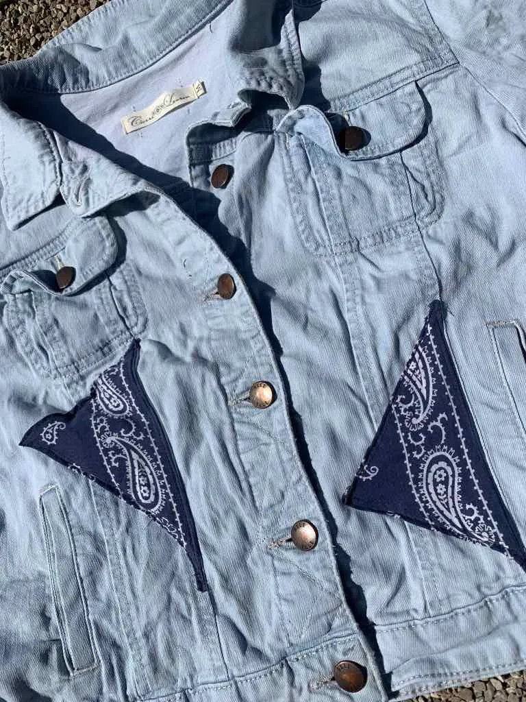 Fringed Bandana Denim Jacket - M