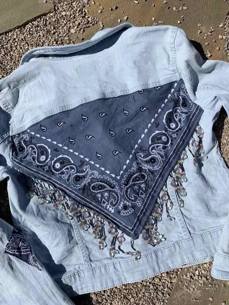 Fringed Bandana Denim Jacket - M