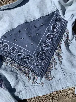 Fringed Bandana Denim Jacket - M