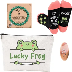 Frog Lovers Gift Set - Frog Cosmetic Bag, Bracelets, Socks, Earrings