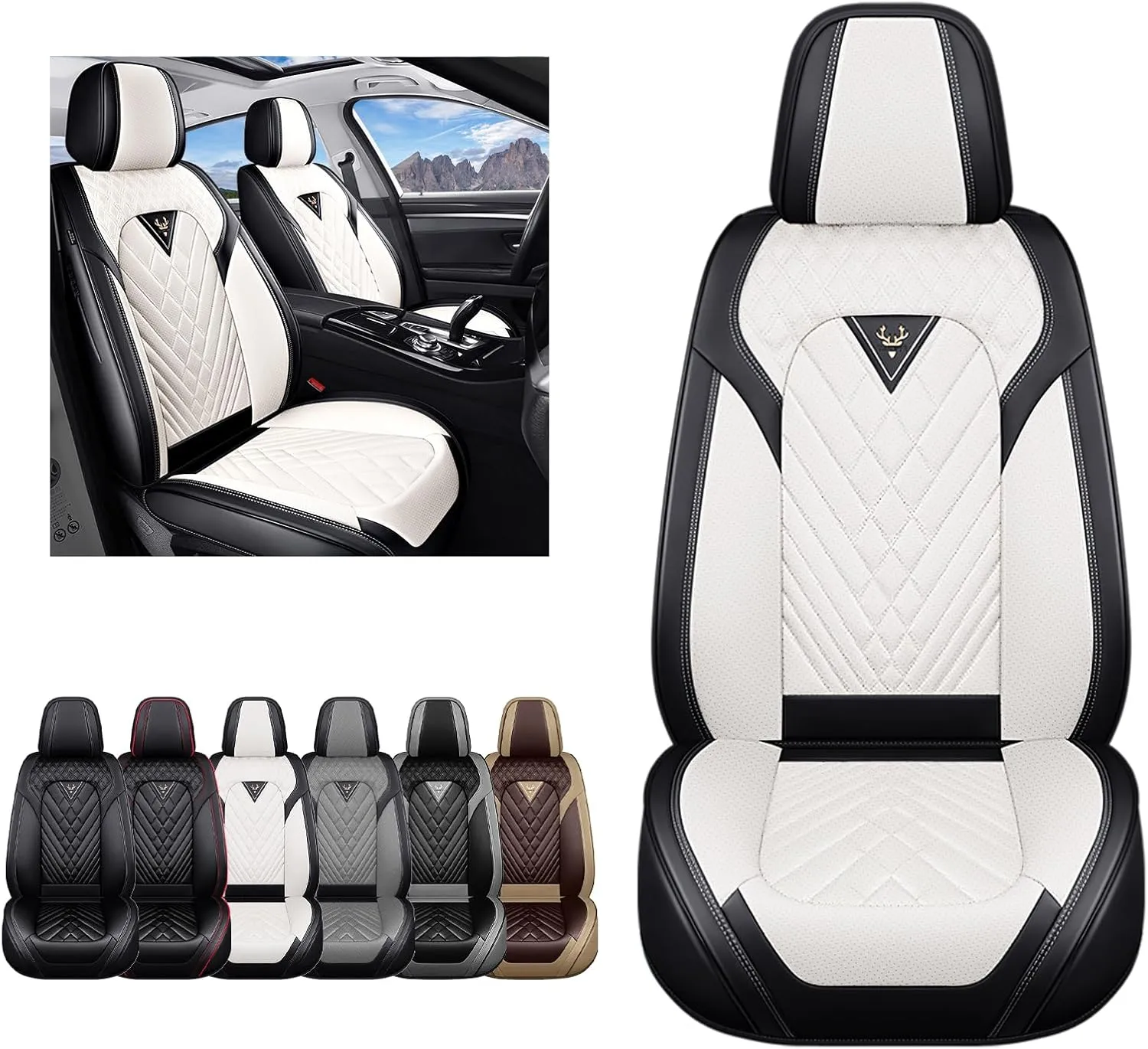 Front Seat Covers for Volvo XC60 2010-2024,Waterproof Faux Leather Car Seat Covers,Luxury Automotive Interior Accessories Cover (2-Seat Set, Black&Beige)