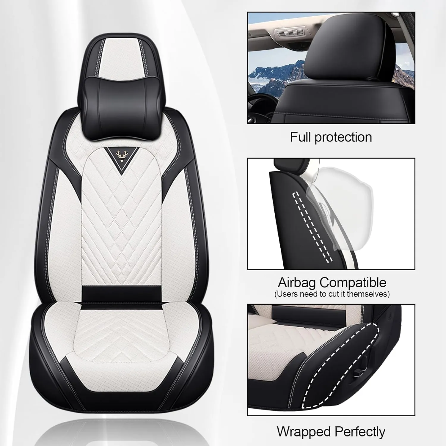 Front Seat Covers for Volvo XC60 2010-2024,Waterproof Faux Leather Car Seat Covers,Luxury Automotive Interior Accessories Cover (2-Seat Set, Black&Beige)