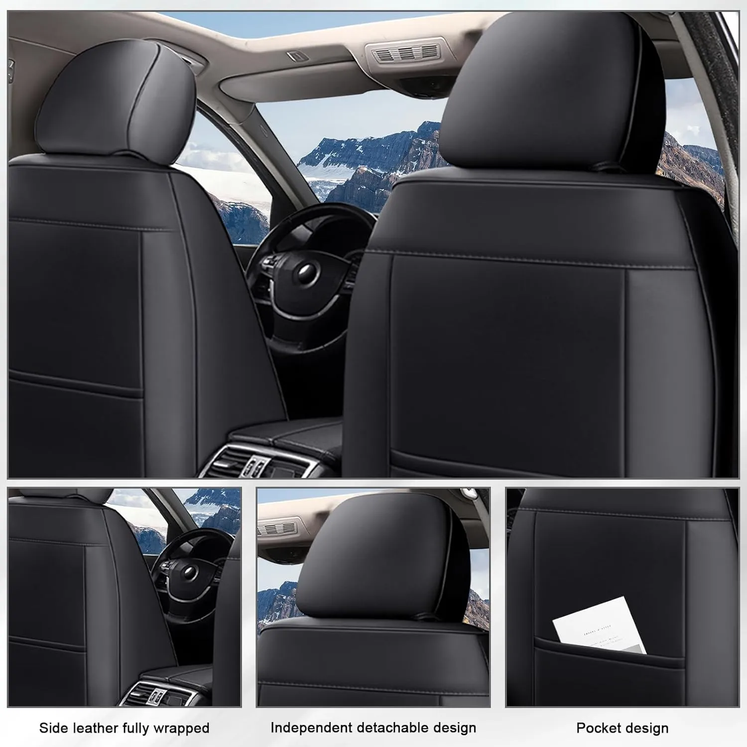 Front Seat Covers for Volvo XC60 2010-2024,Waterproof Faux Leather Car Seat Covers,Luxury Automotive Interior Accessories Cover (2-Seat Set, Black&Beige)