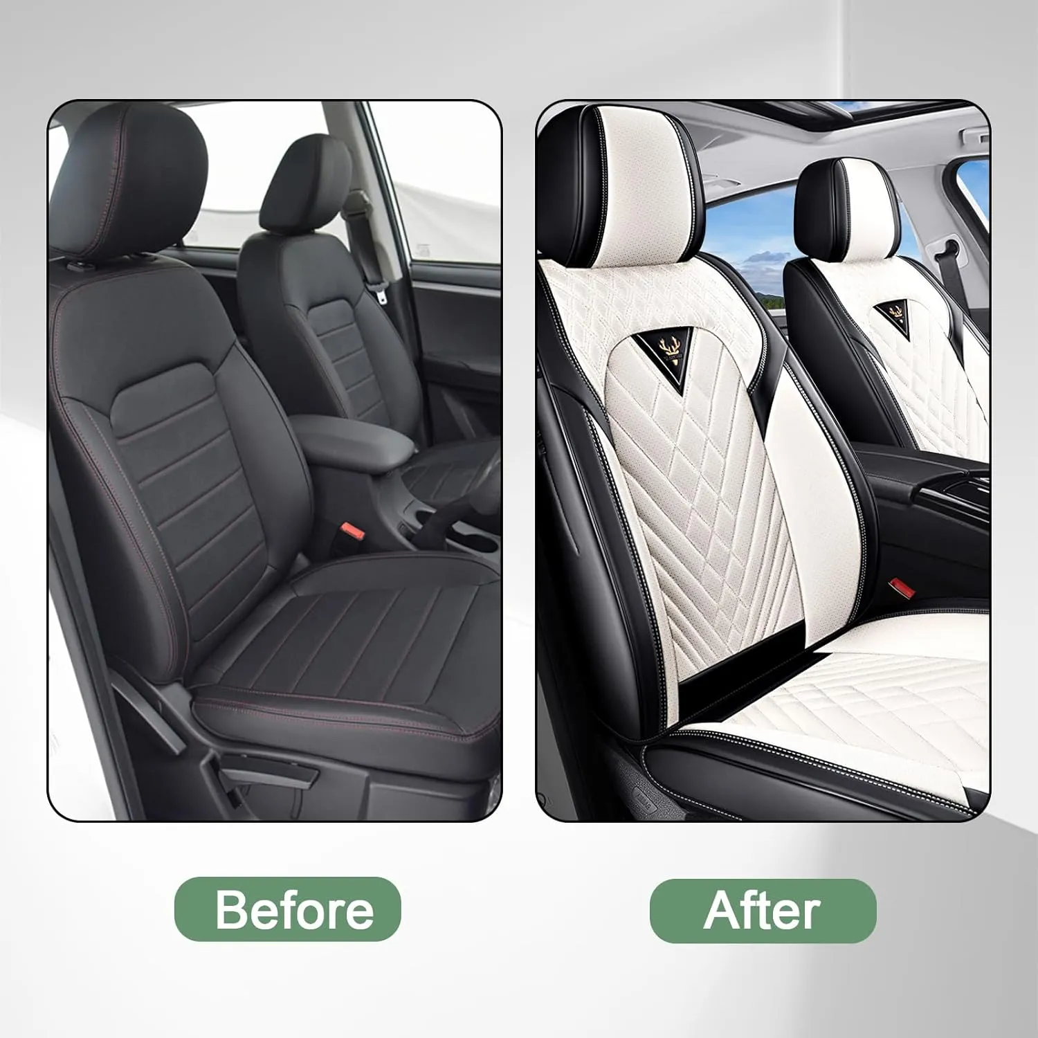 Front Seat Covers for Volvo XC60 2010-2024,Waterproof Faux Leather Car Seat Covers,Luxury Automotive Interior Accessories Cover (2-Seat Set, Black&Beige)