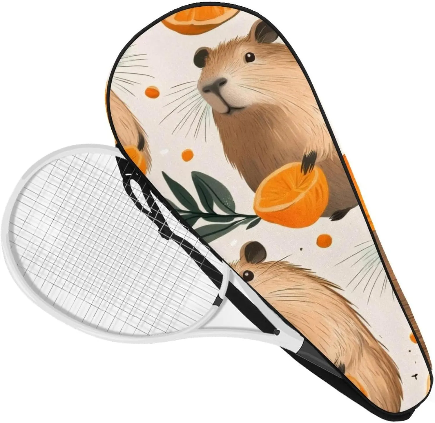 Funny Cartoon Capybaras on Skate Tennis Racquet Bag Lightweight Racket Carrying Bag for Youth and Adults