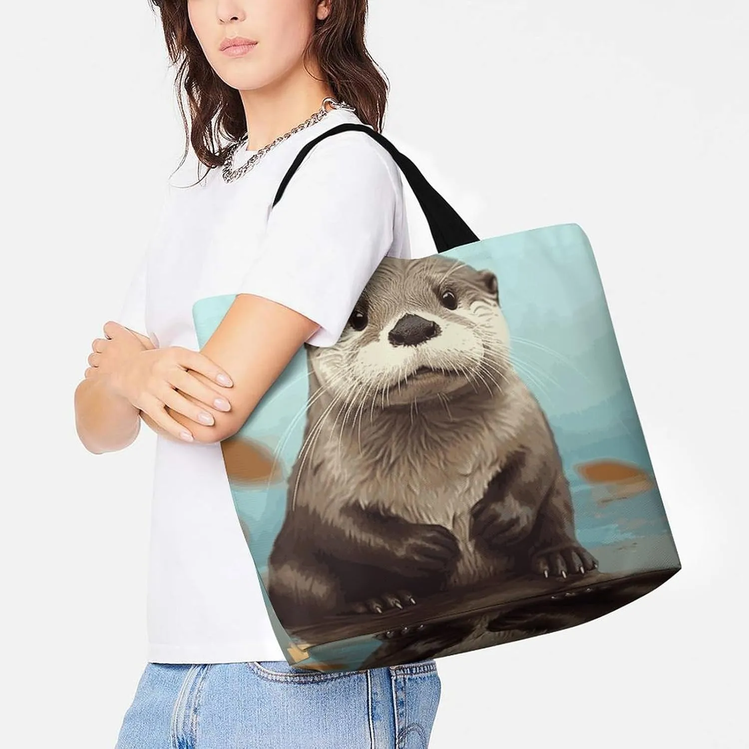 Funny Cartoon Pug Puppy Dog Tote Bag for Women Reusable Grocery Shoulder Bags Shopping Bag for Travel, Groceries
